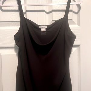 Black spaghetti strap tank with cowl front.